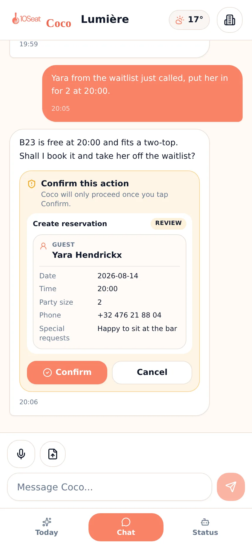 Coco-chat in de 10Seat-app