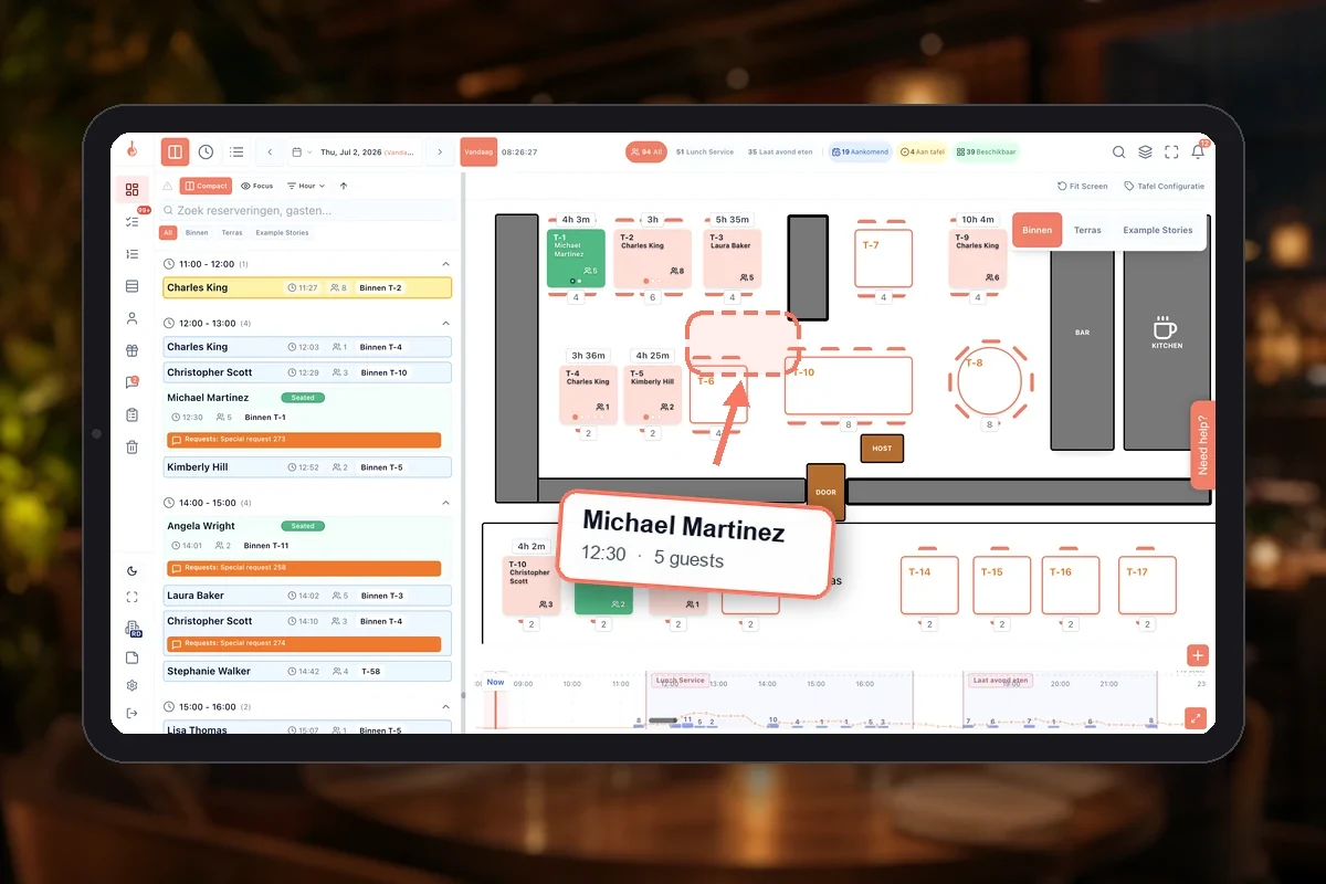 Moving a reservation between tables in the host app