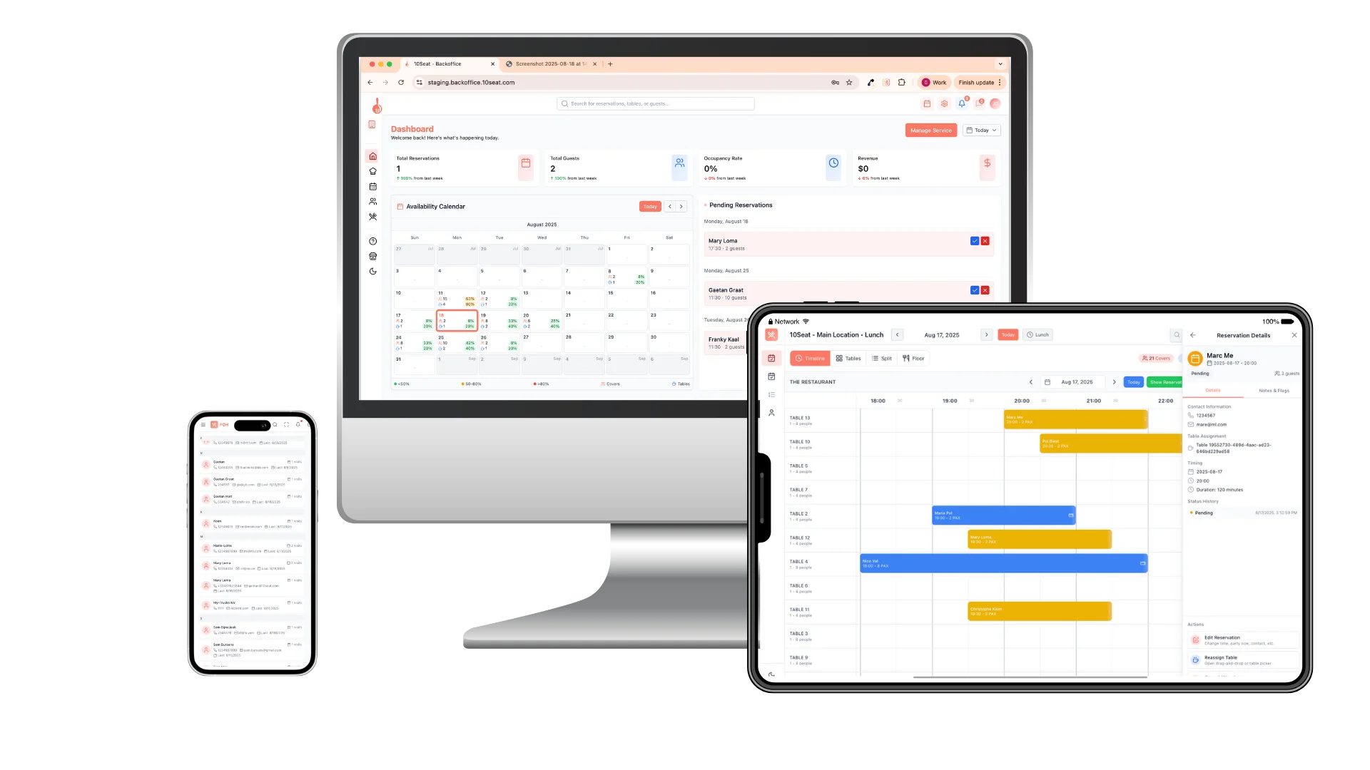 10Seat fine dining dashboard